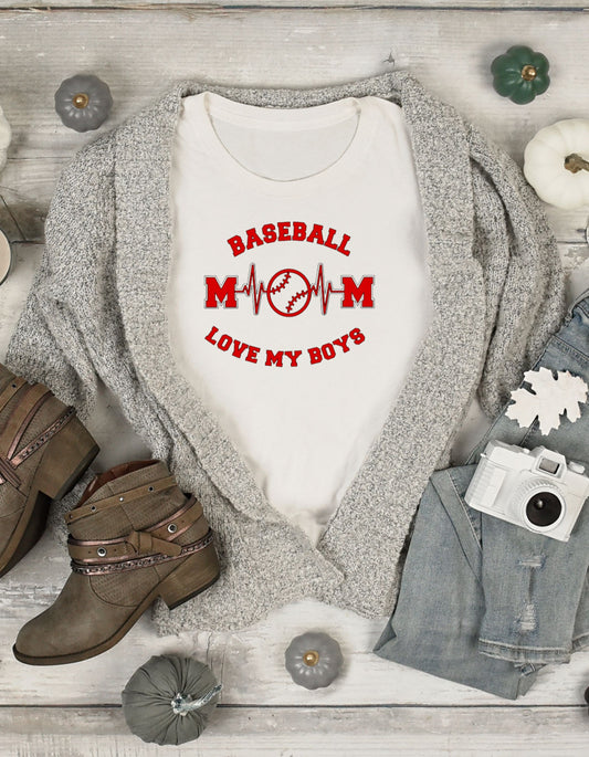 Short Sleeve Shirt Baseball Mom Heart Beat